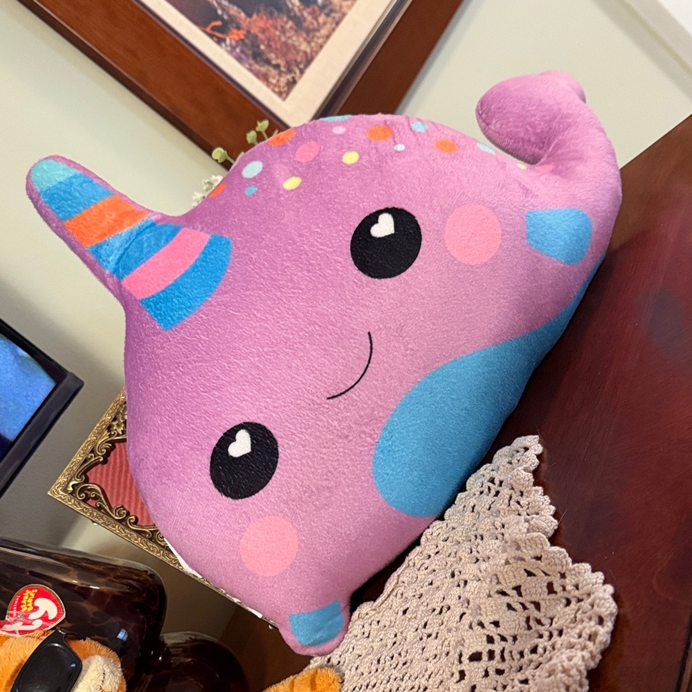Purple Narwhal Plush Pillow - firm. Approx 19” long
